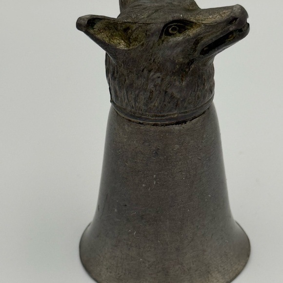 Vintage Fox Wolf Coyote Dog Head Pewter Metal Stirrup Cup / Shot Glass - Picture 3 of 9
